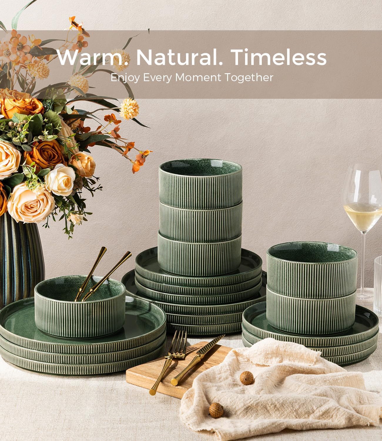 Ribbed Stoneware Dinnerware Set, 18 Pieces - Image 6