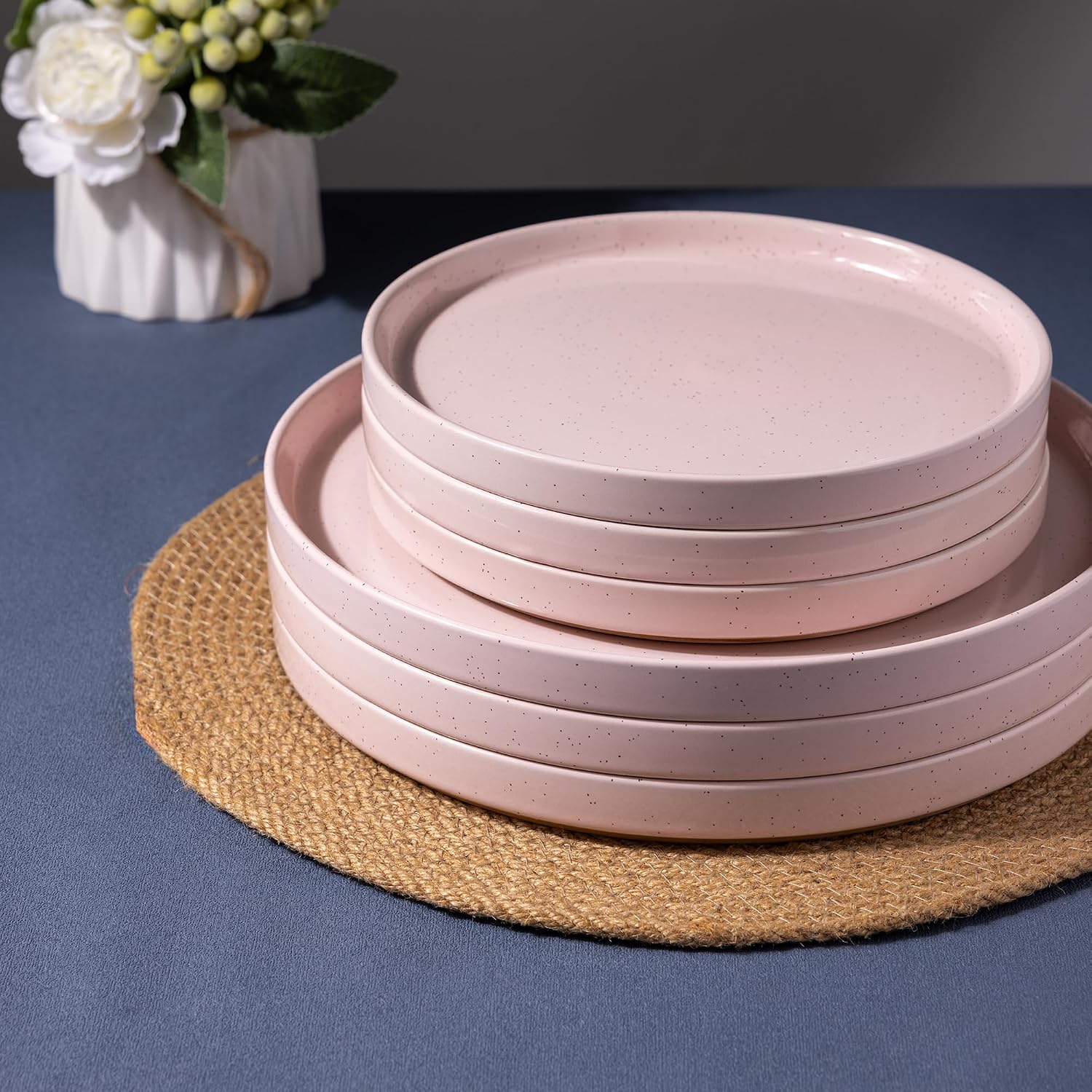 Pink Stoneware Dinnerware Set, 12 Pieces - Image 8