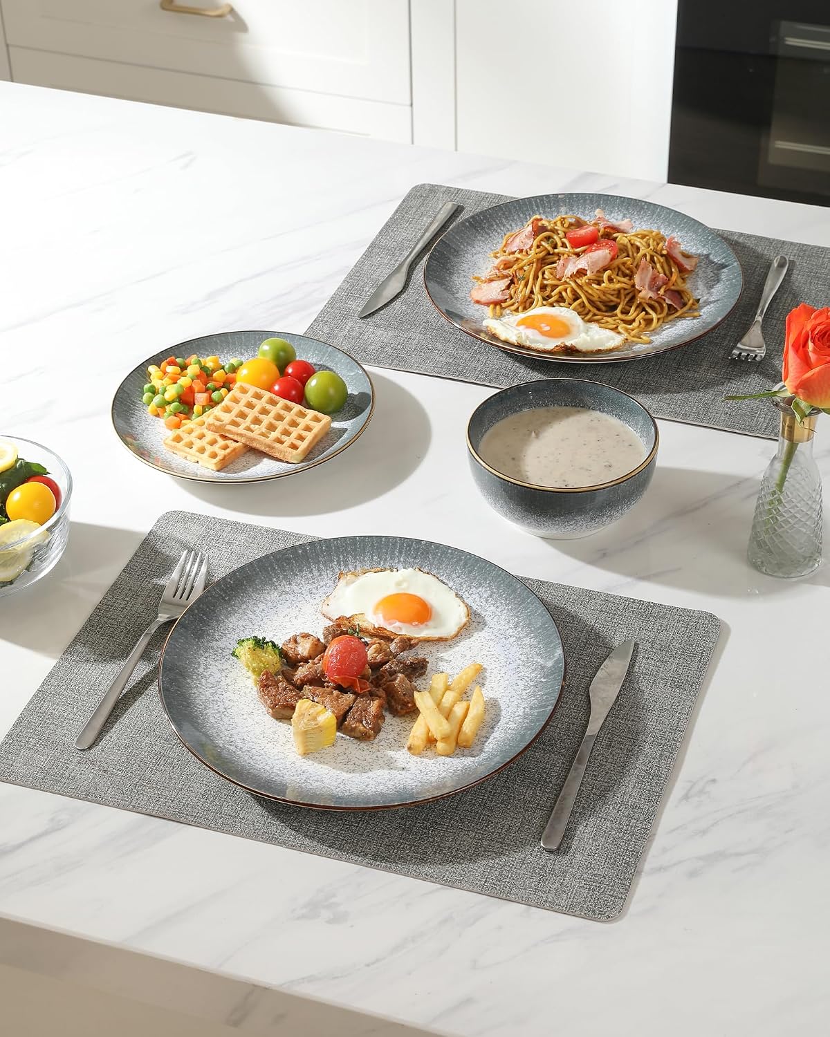 Light Gray Porcelain Dinnerware Set, 12 Pieces - Image 2
