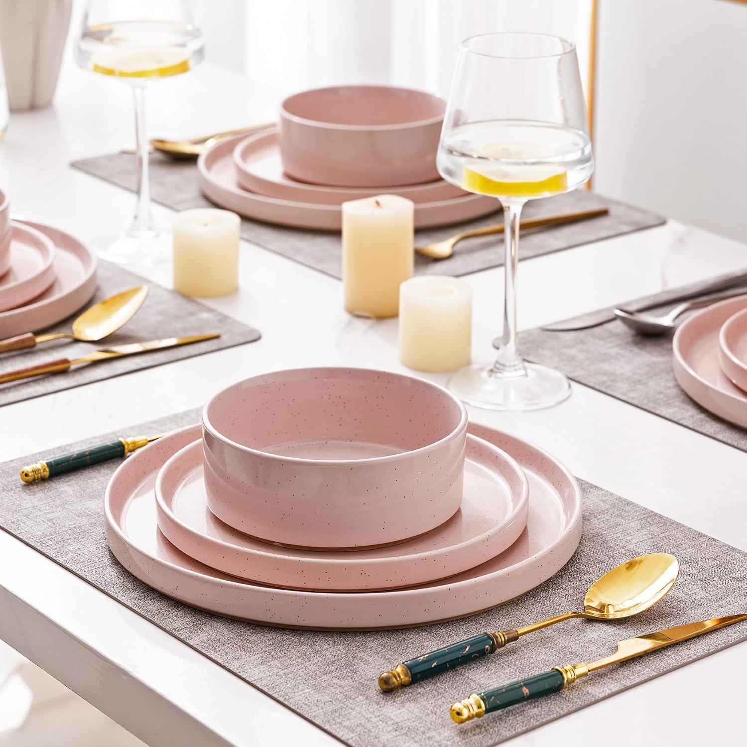 Pink Stoneware Dinnerware Set, 12 Pieces - Image 6