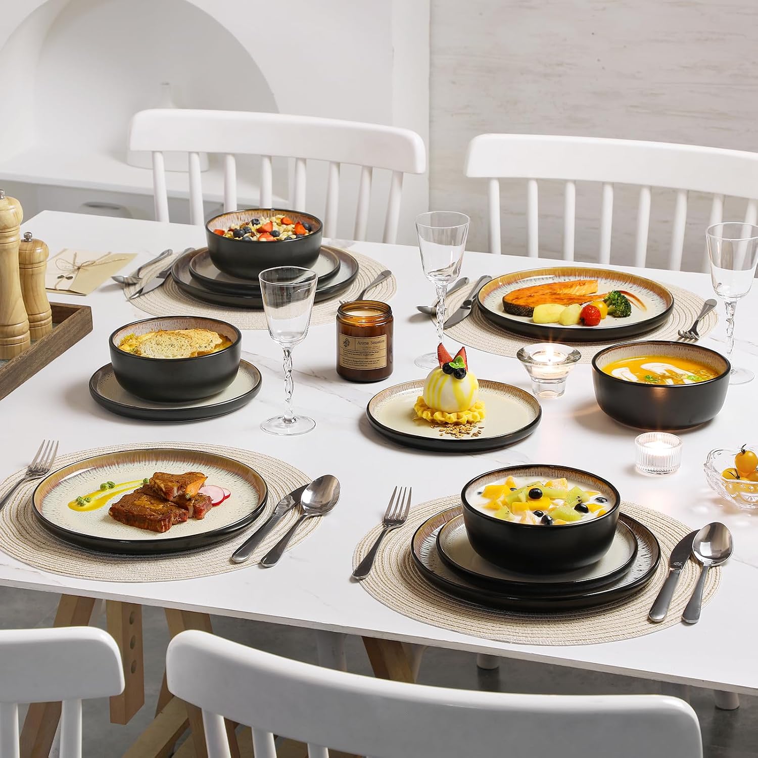 Reactive Glaze Stoneware Dinnerware Set, 24 Pieces - Image 7