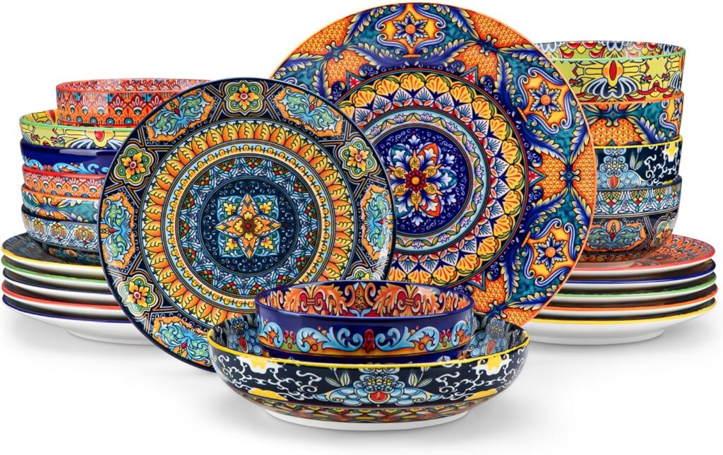 Bohemian Floral Porcelain Dinnerware Set, 24 Pieces