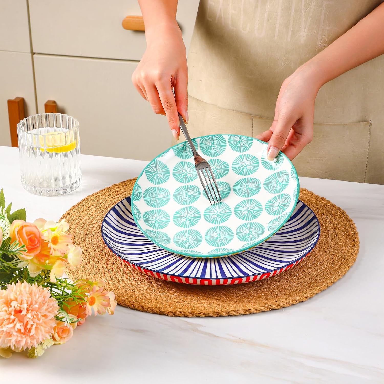 Patterned Ceramic Dinnerware Set, 24 Pieces - Image 6