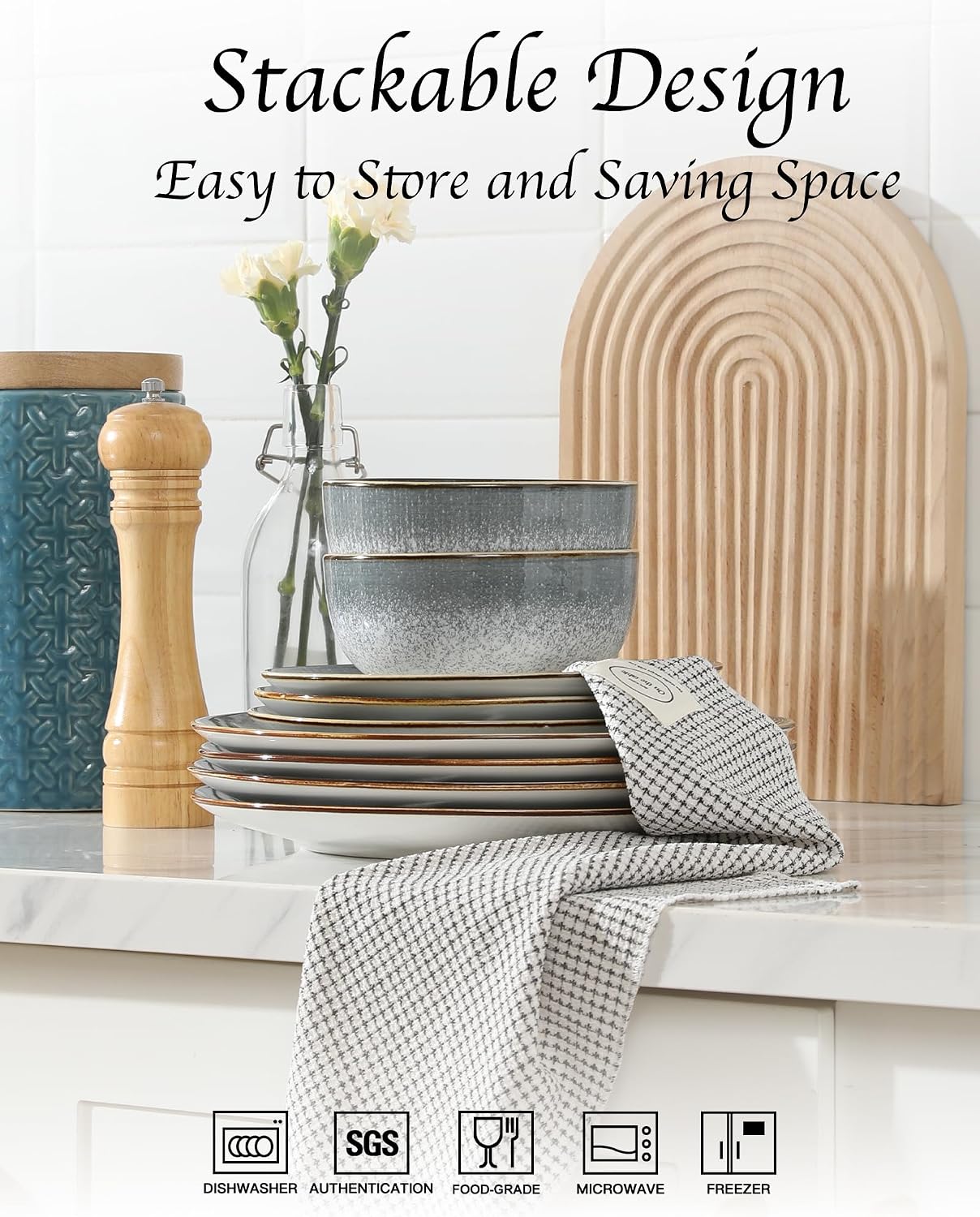 Light Gray Porcelain Dinnerware Set, 12 Pieces - Image 6