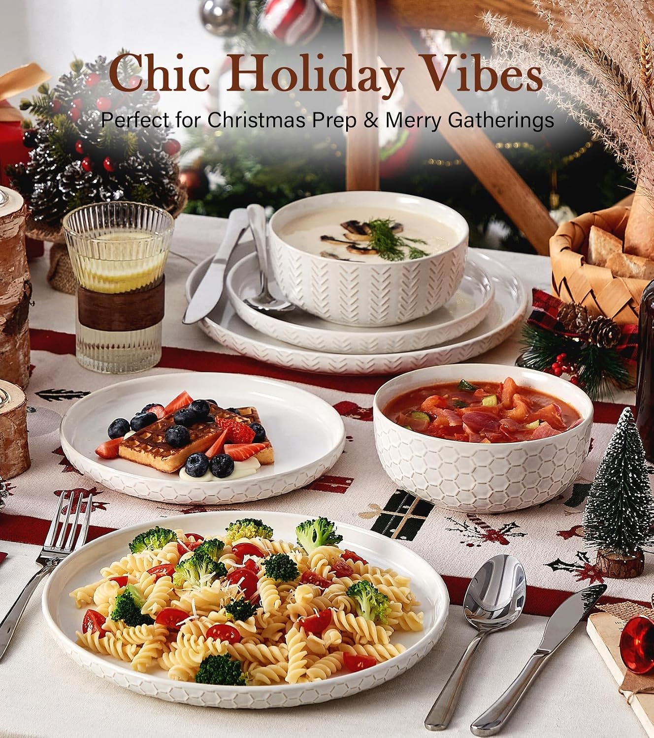 Embossed Stoneware Dinnerware Set, 24 Pieces - Image 9
