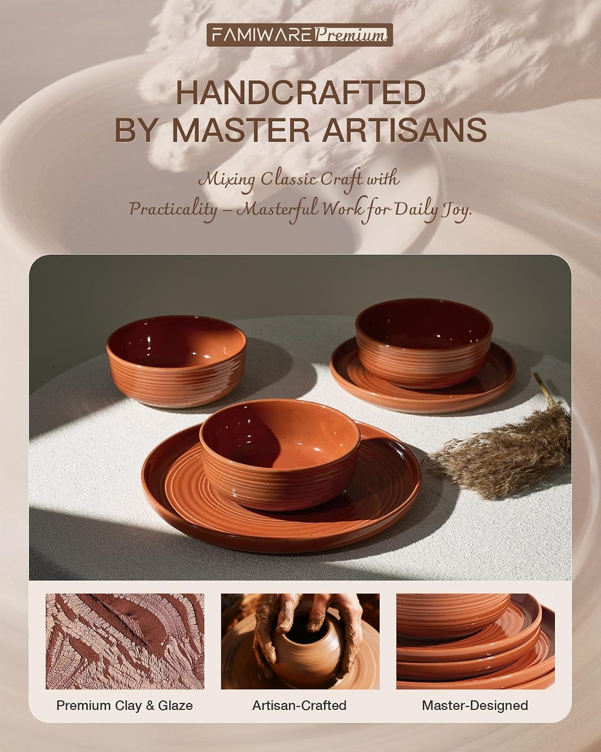 Terracotta Stoneware Dinnerware Set, 18 Pieces - Image 5