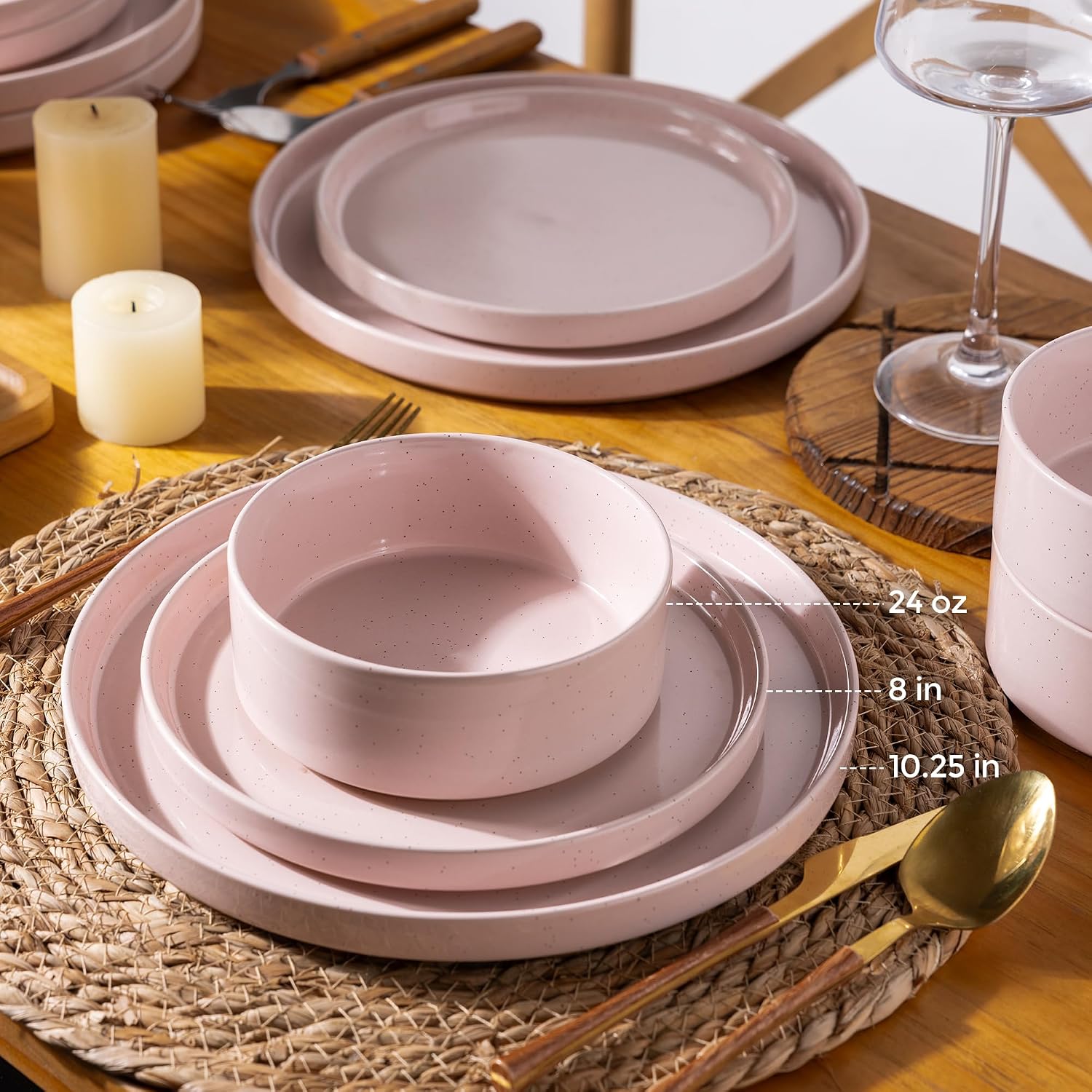 Pink Stoneware Dinnerware Set, 12 Pieces - Image 2