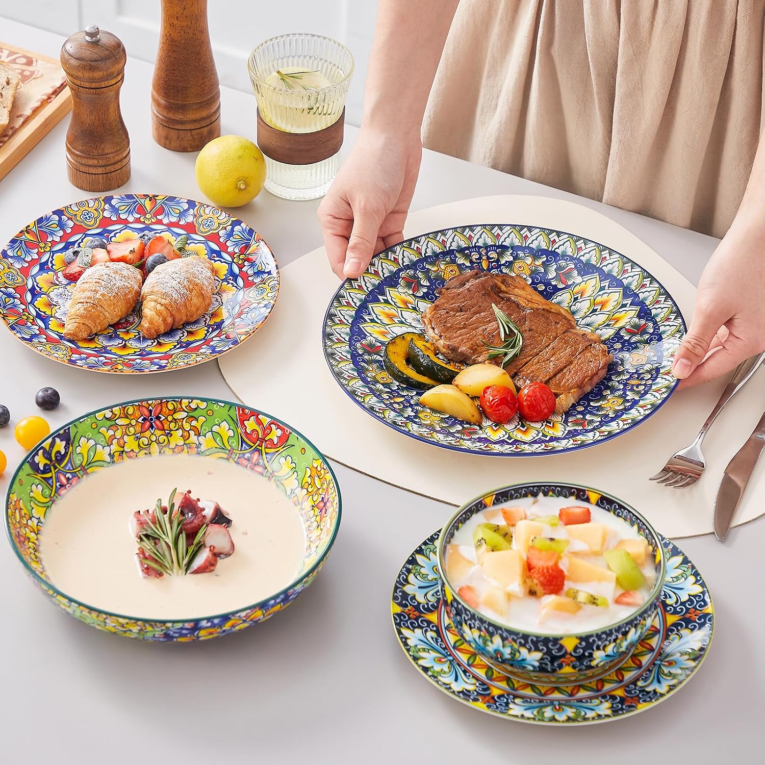 Bohemian Porcelain Dinnerware Set, 24 Pieces - Image 5