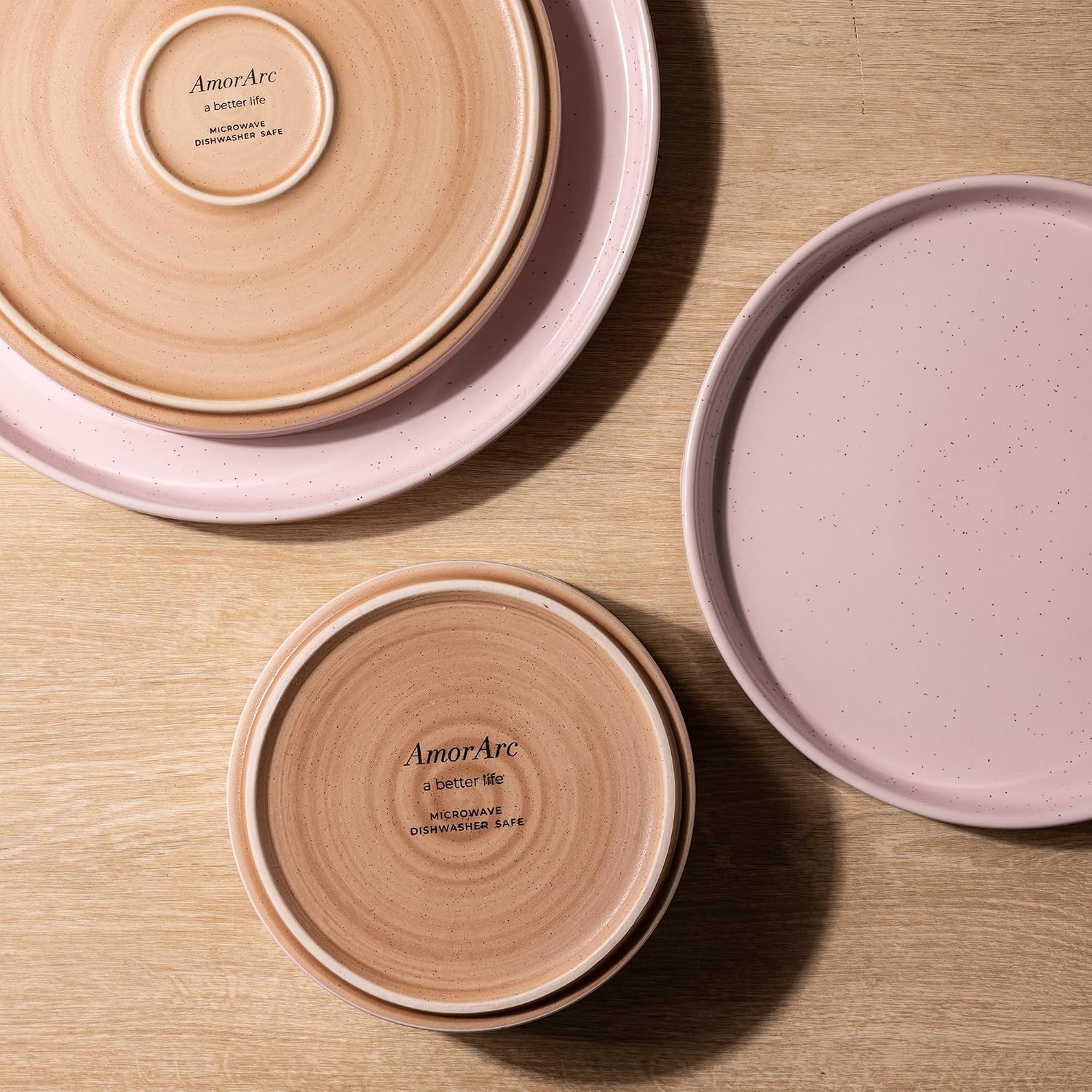 Pink Stoneware Dinnerware Set, 12 Pieces - Image 4