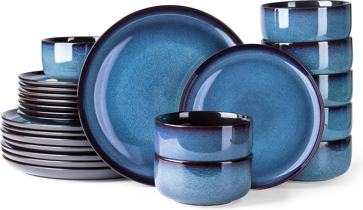 Blue Reactive Glaze Ceramic Dinnerware Set, 24 Pieces