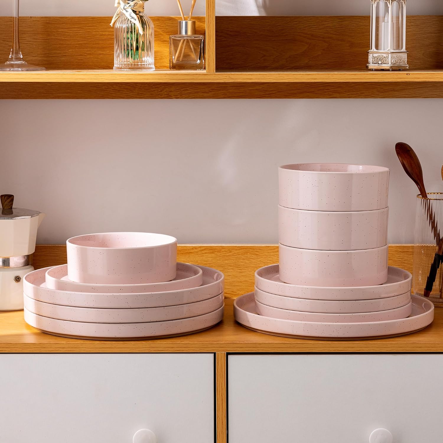Pink Stoneware Dinnerware Set, 12 Pieces - Image 7