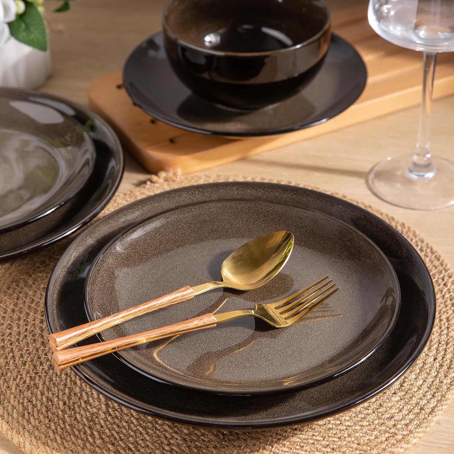 Reactive Glaze Ceramic Dinnerware Set, 24 Pieces - Image 4