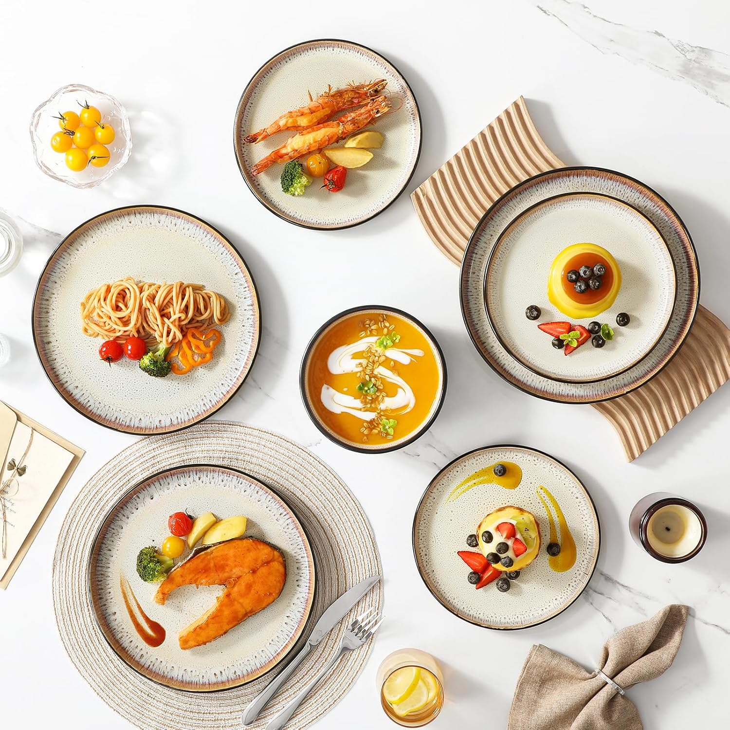 Reactive Glaze Stoneware Dinnerware Set, 24 Pieces - Image 2
