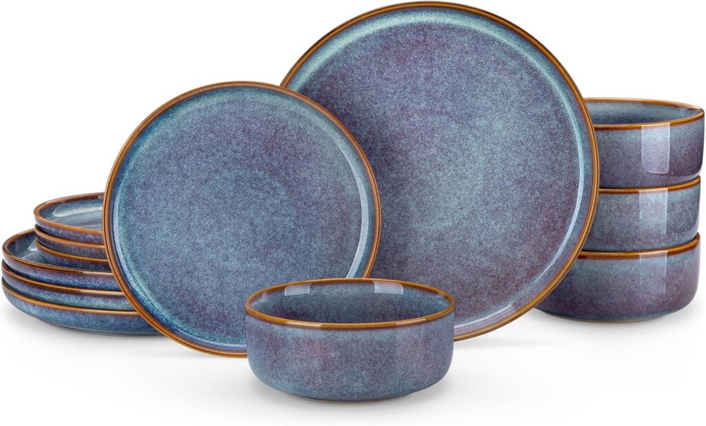 Reactive Glaze Ceramic Dinnerware Set, 12 Pieces