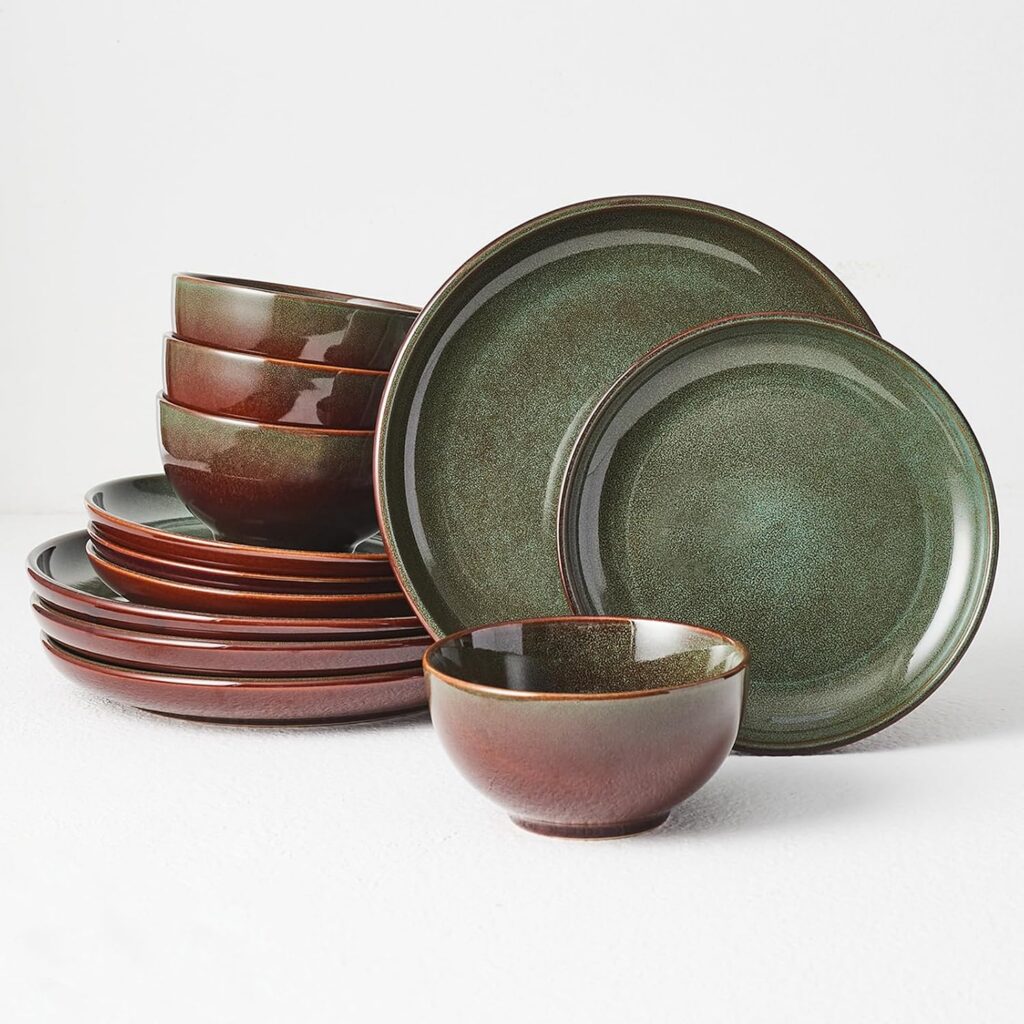 Reactive Glaze Stoneware Dinnerware Set, 12 Pieces
