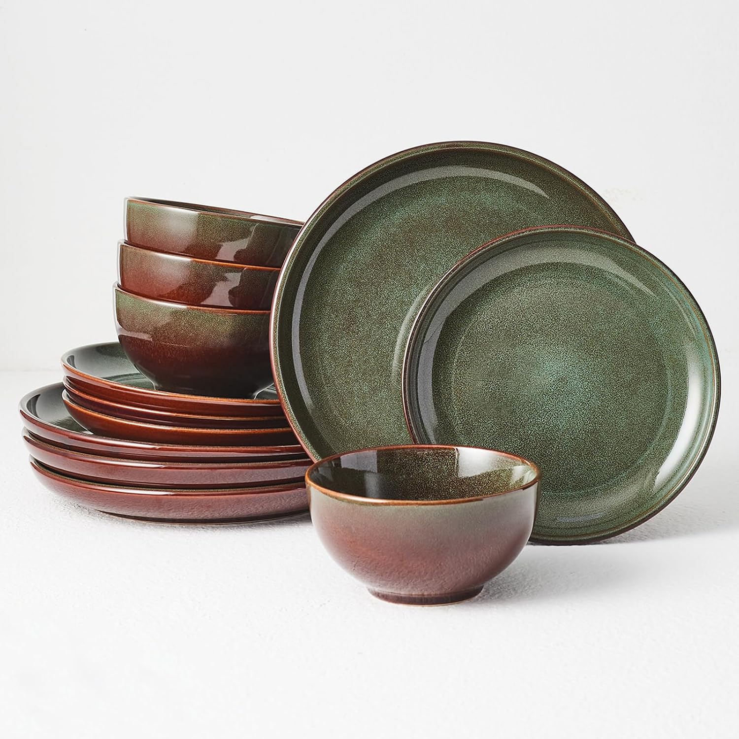Reactive Glaze Stoneware Dinnerware Set, 12 Pieces