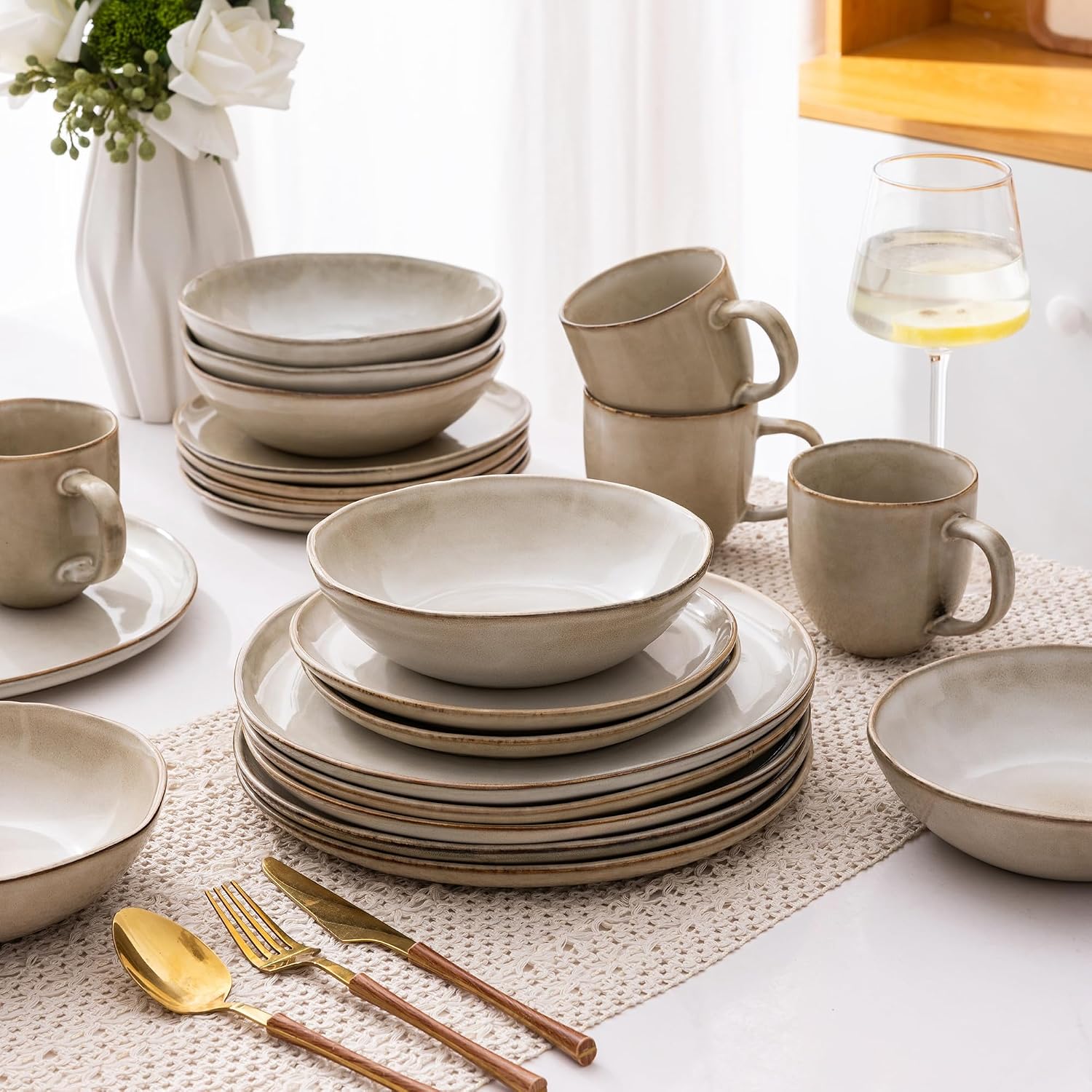Reactive Glaze Ceramic Dinnerware Set, 24 Pieces - Image 8
