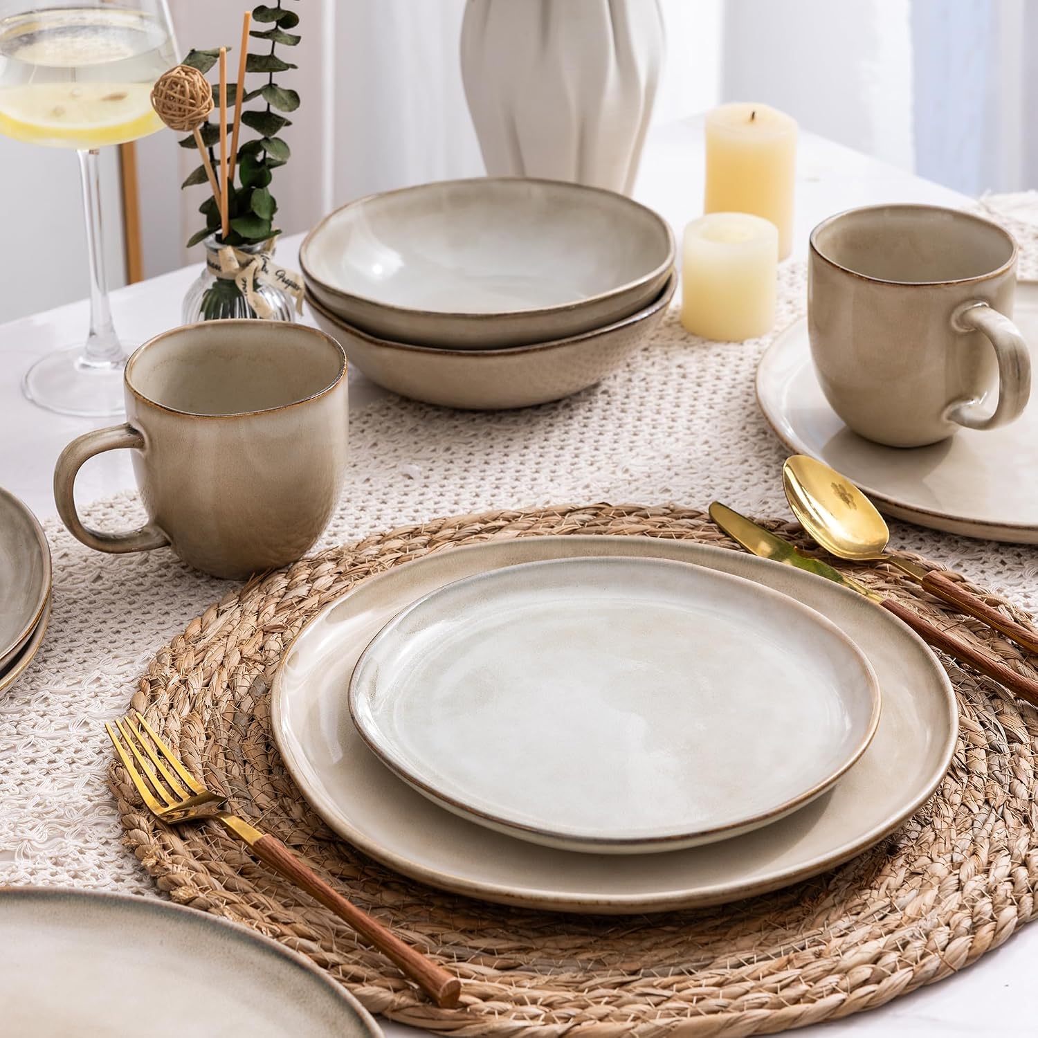 Reactive Glaze Ceramic Dinnerware Set, 24 Pieces - Image 6