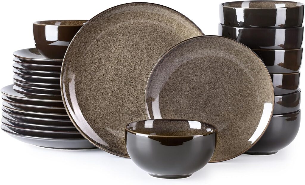 Reactive Glaze Ceramic Dinnerware Set, 24 Pieces