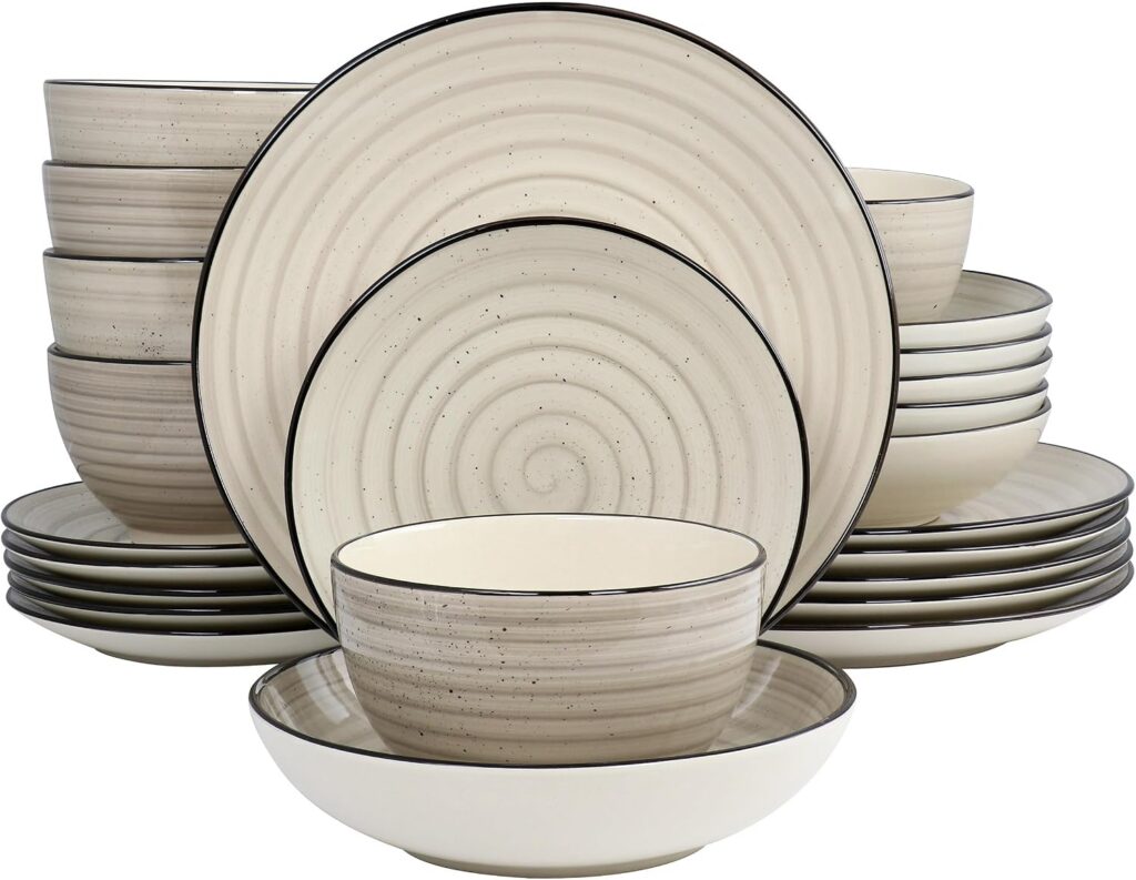 Cream Stoneware Dinnerware Set, 24 Pieces