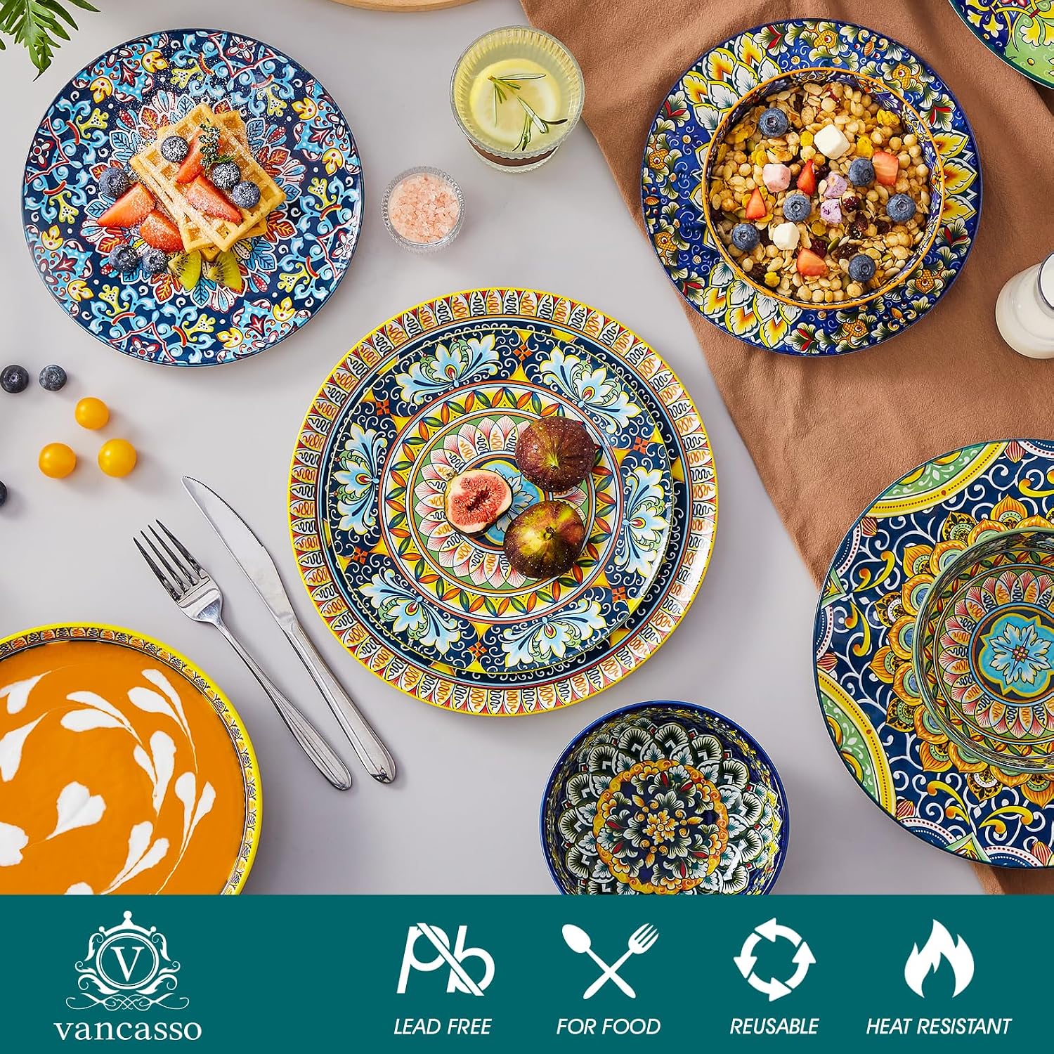 Bohemian Porcelain Dinnerware Set, 24 Pieces - Image 3