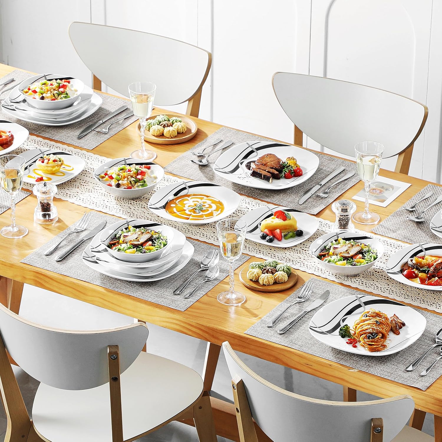 White and Black Ceramic Dinnerware Set, 30 Pieces - Image 8