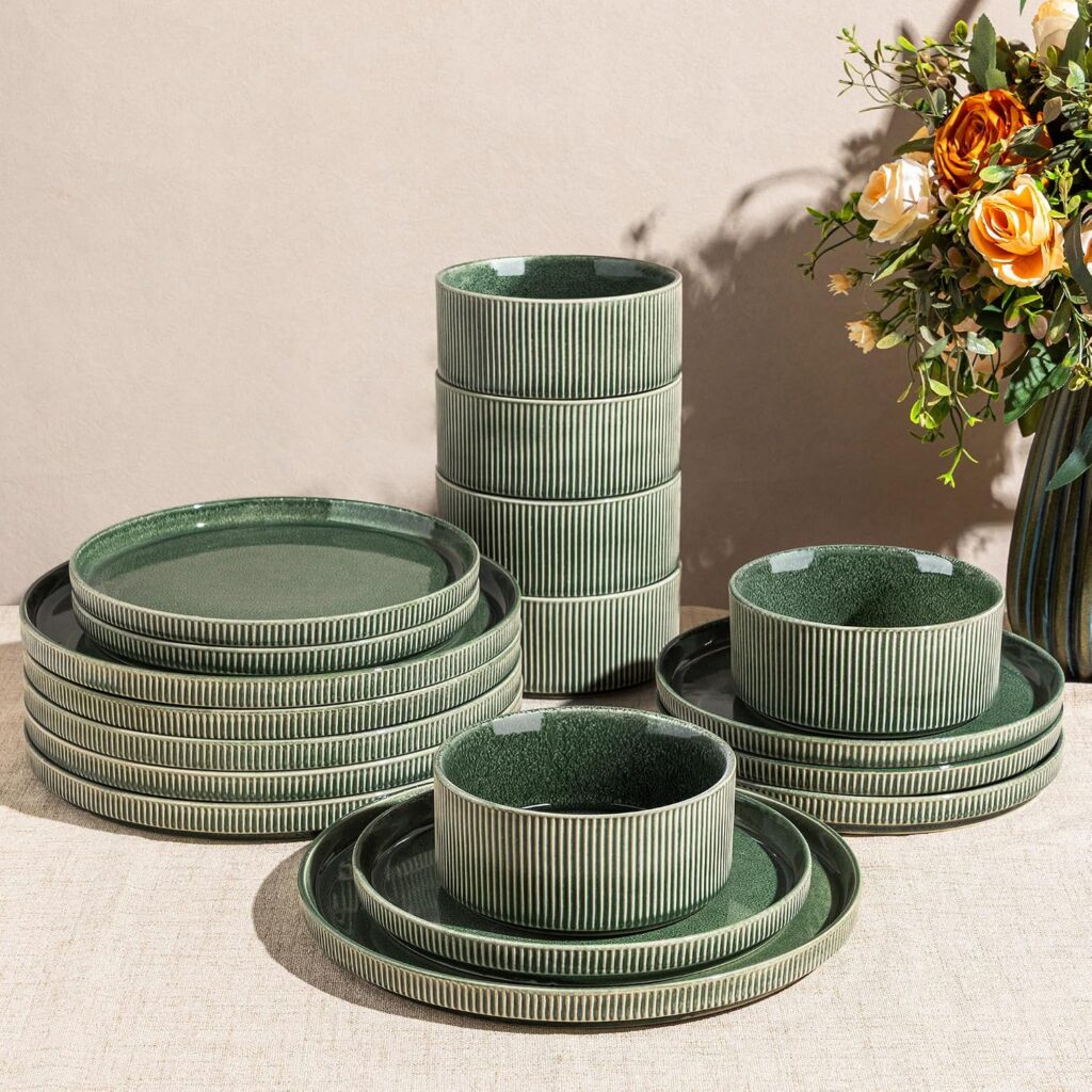 Ribbed Stoneware Dinnerware Set, 18 Pieces