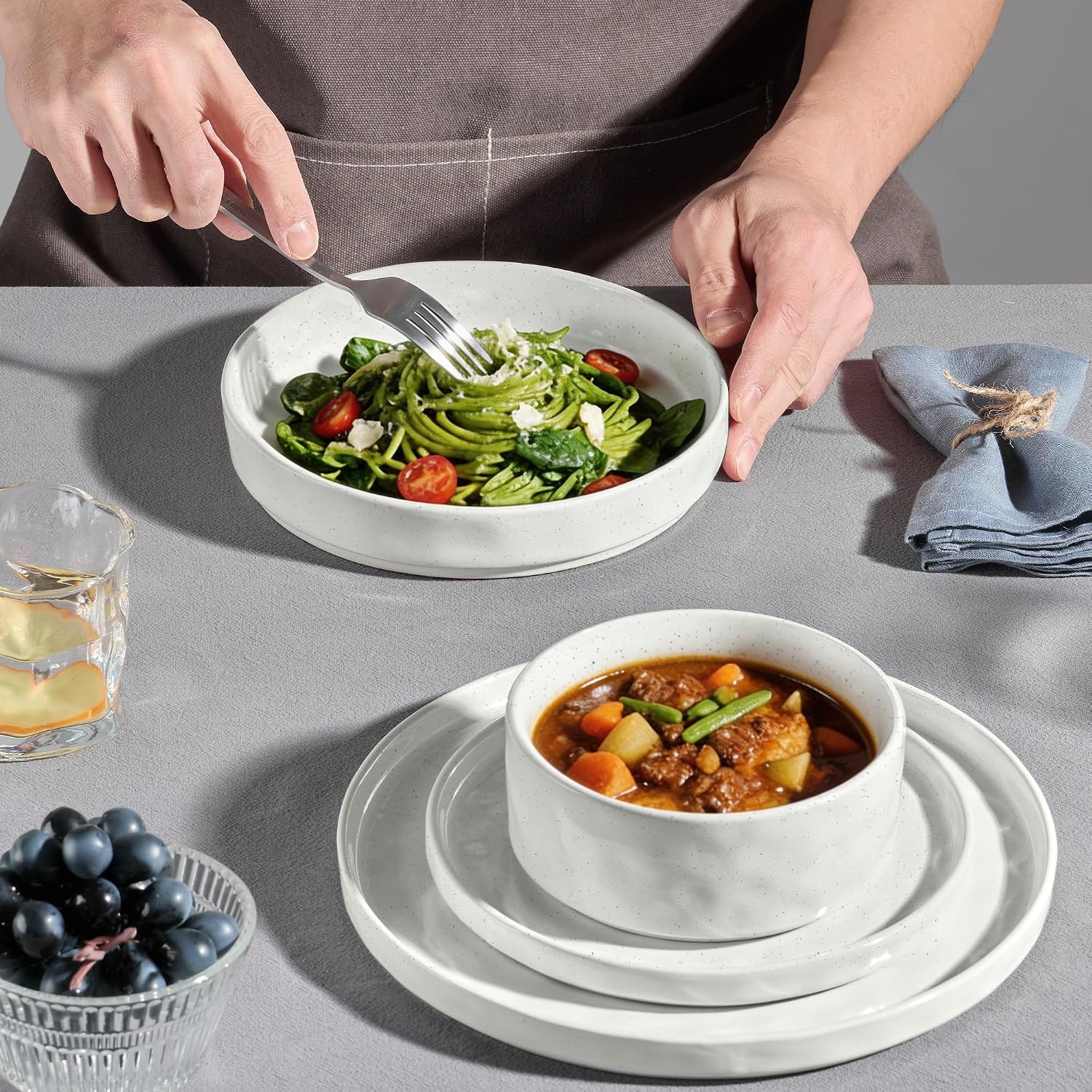 Speckled White Stoneware Dinnerware Set, 16 Pieces - Image 3