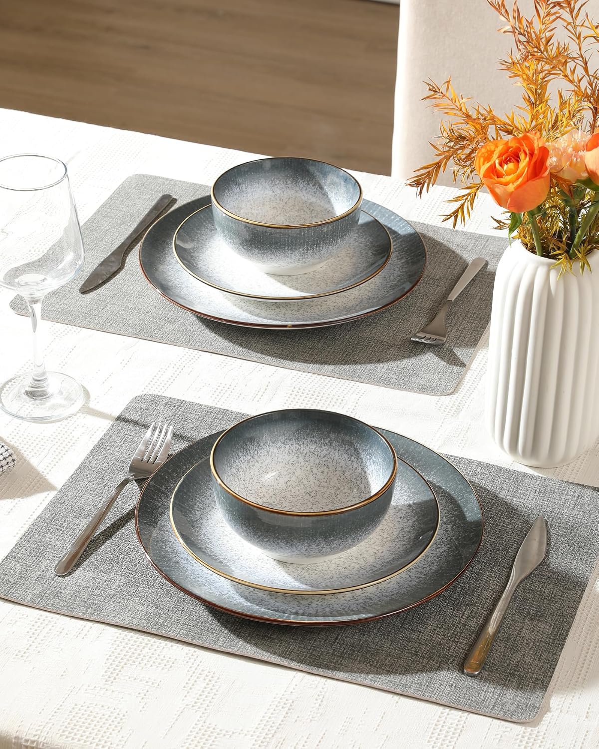 Light Gray Porcelain Dinnerware Set, 12 Pieces - Image 5