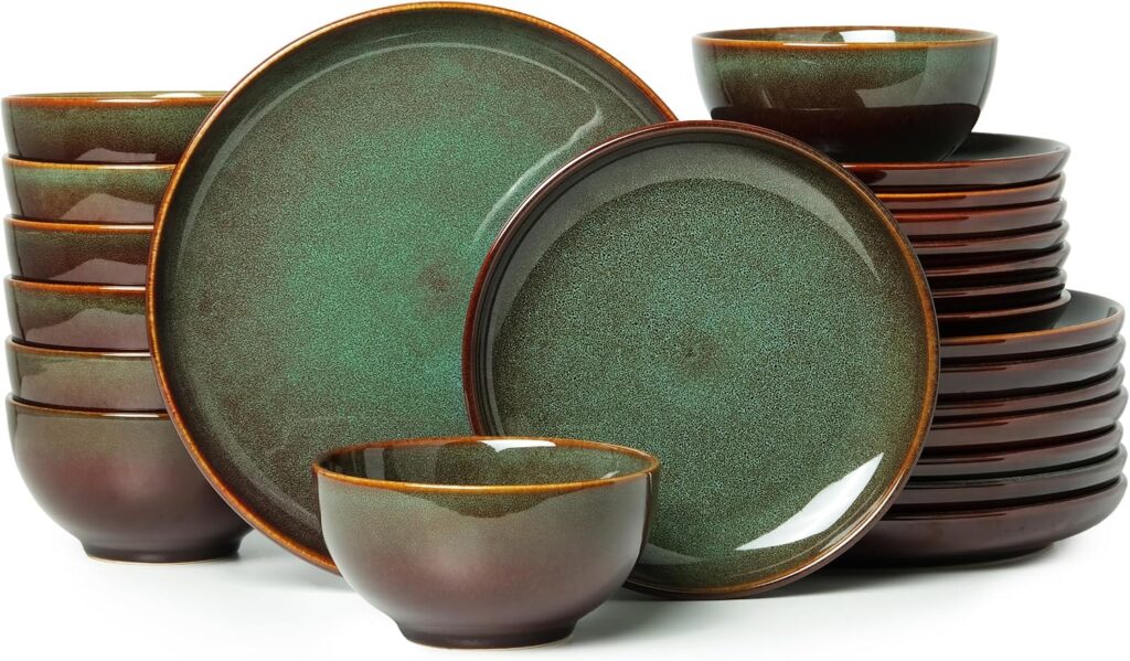 Reactive Glaze Stoneware Dinnerware Set, 24 Pieces