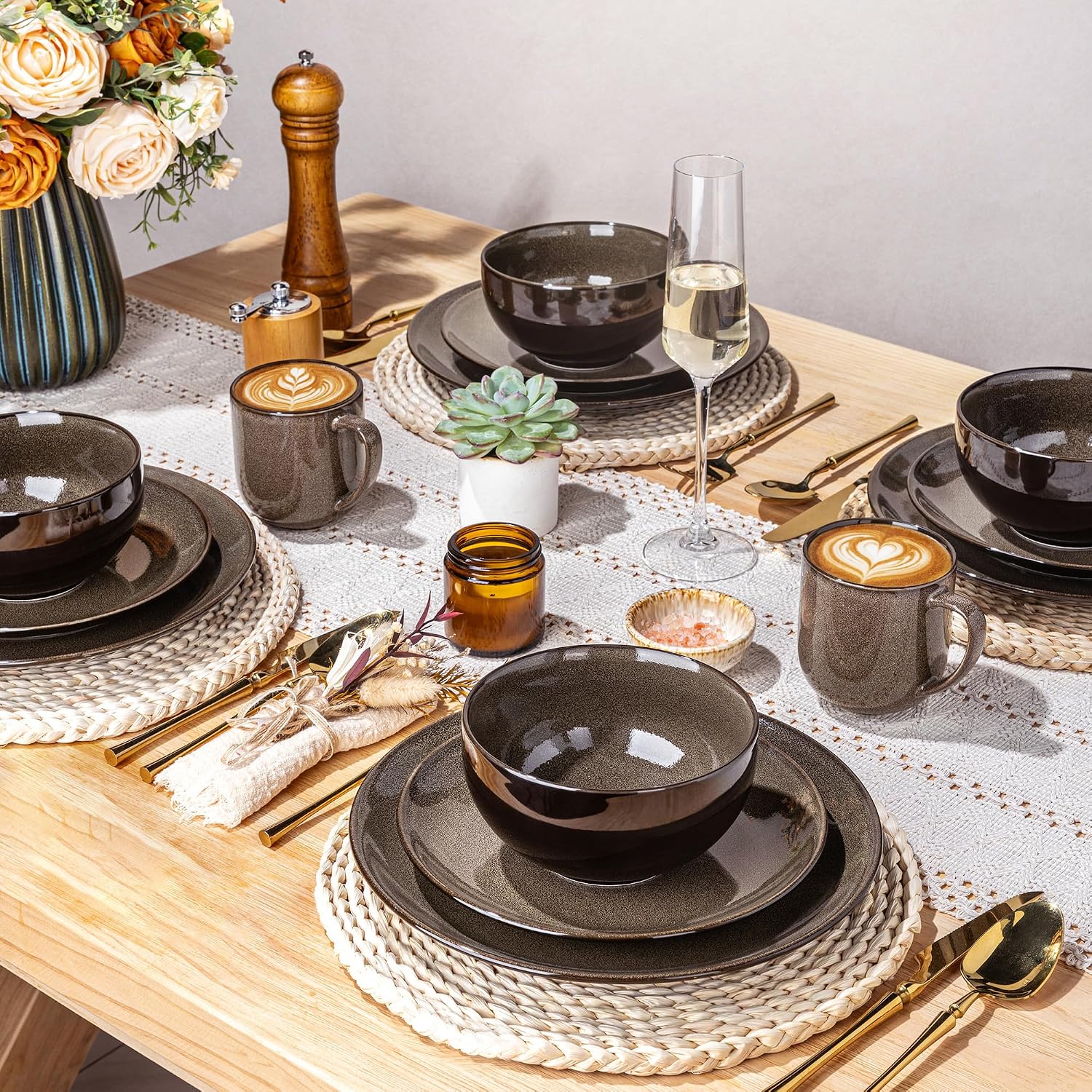 Reactive Glaze Ceramic Dinnerware Set, 24 Pieces - Image 6
