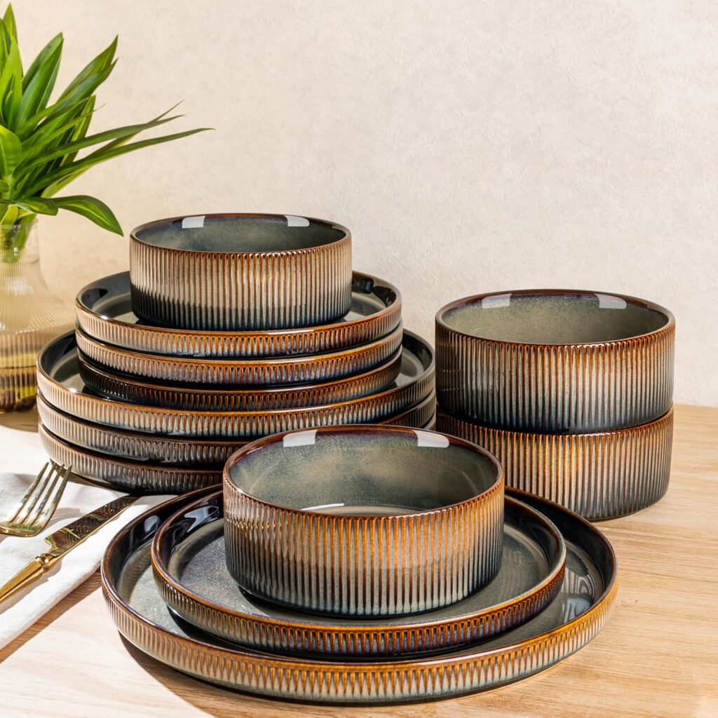 Double Reactive Glaze Ceramic Dinnerware Set, 12 Pieces
