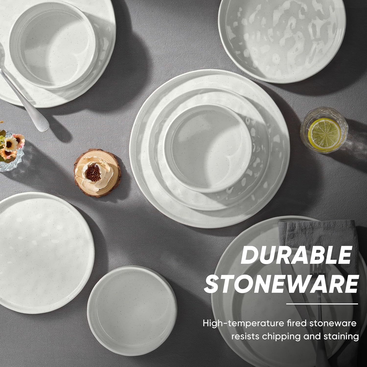 Speckled White Stoneware Dinnerware Set, 16 Pieces - Image 6