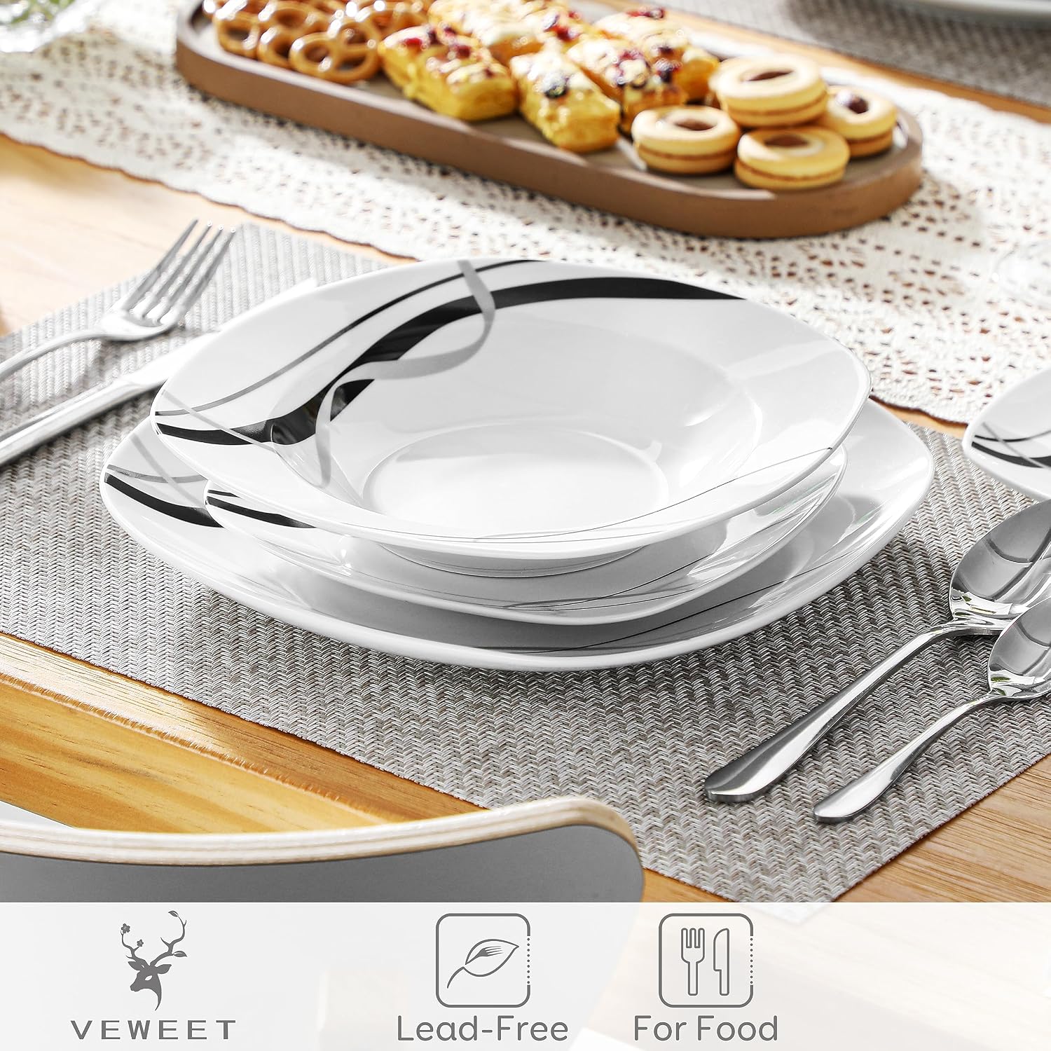 White and Black Ceramic Dinnerware Set, 30 Pieces - Image 5